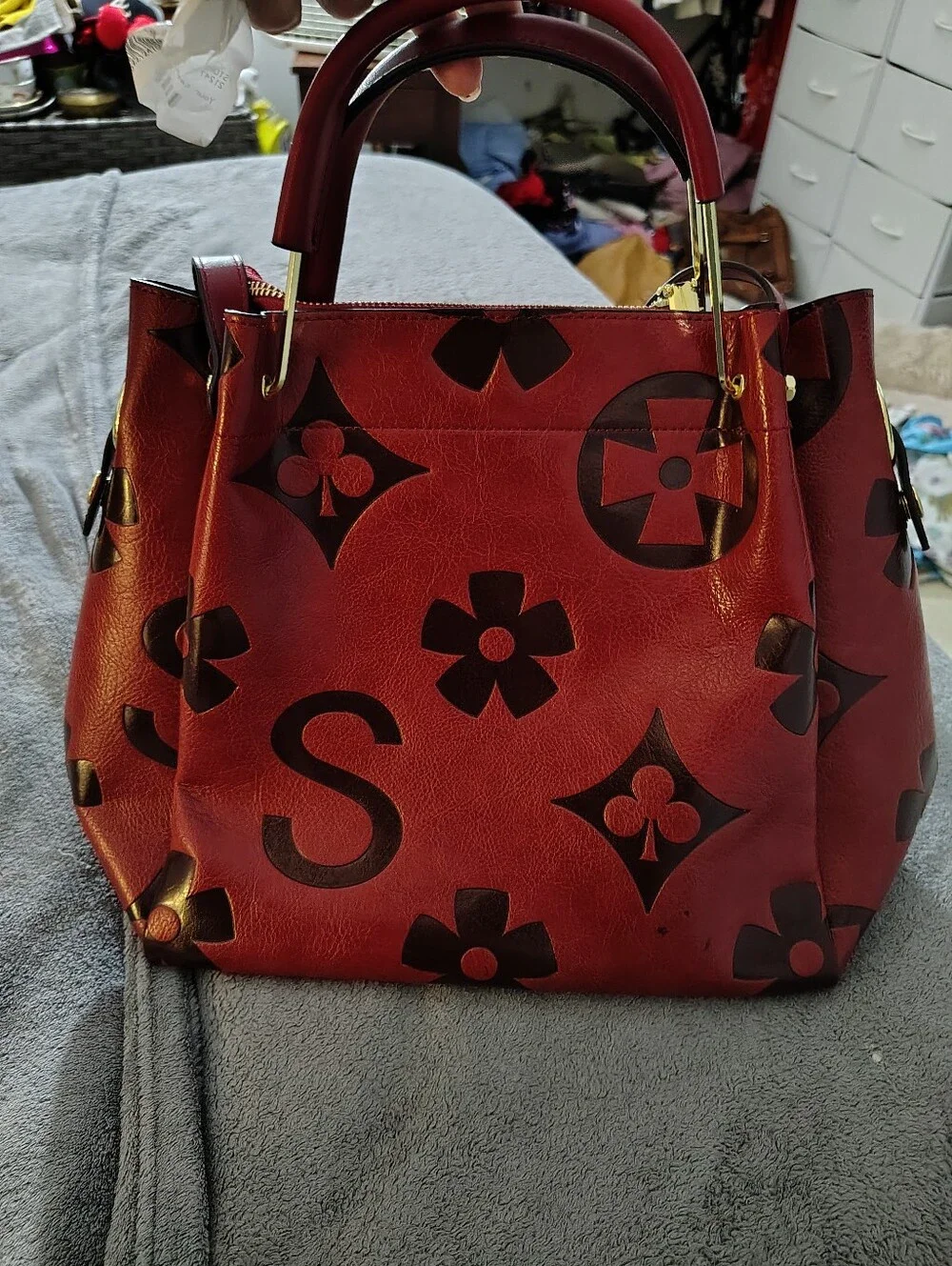 Source Unknown Red and Black Patterned Satchel